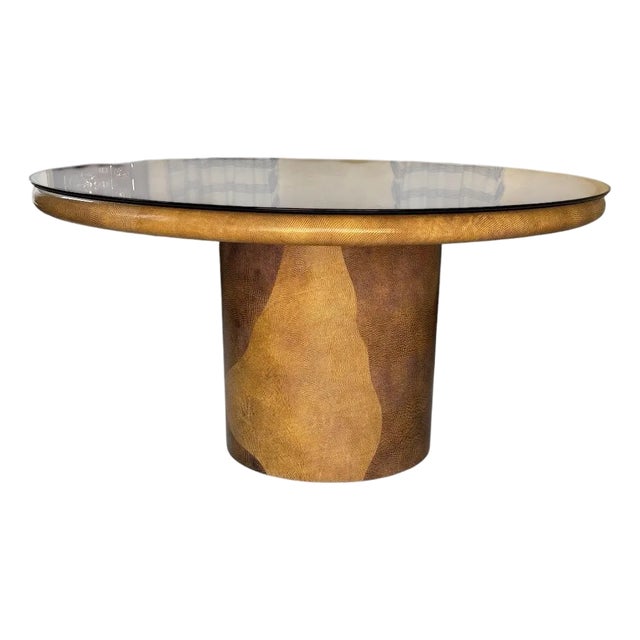 1980s Karl Springer Round Dining or Center Table in Lacquered Snakeskin For Sale