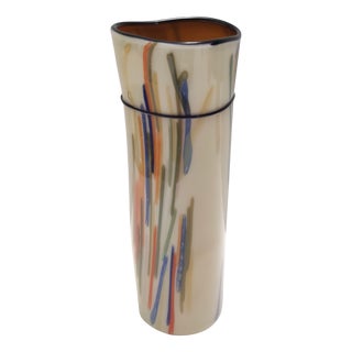 Postmodern Cylindric Encased and Hand-Blown Opaline Glass Vase, Italy, 1960s For Sale