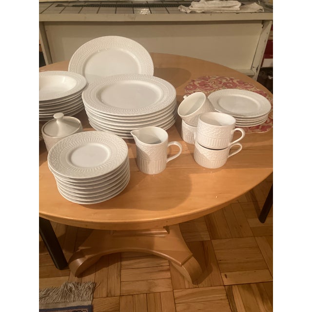 American Wicker White Cuisinart Dishes Set of 8 With Serving Pieces - 43 pcs For Sale - Image 3 of 10