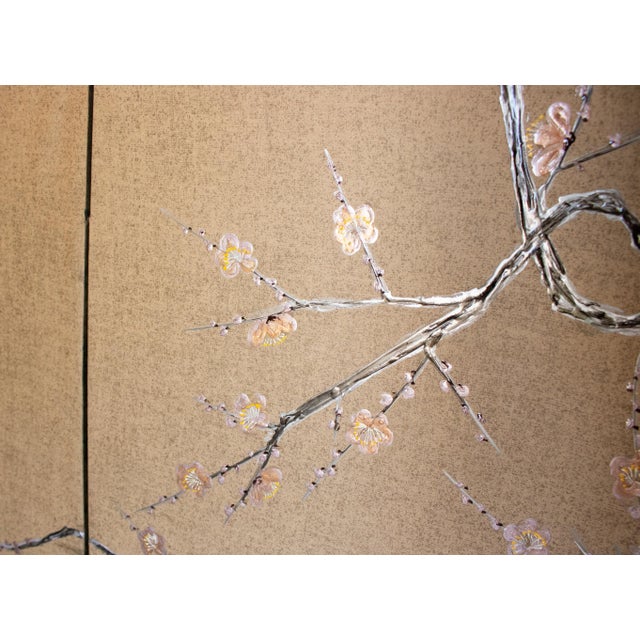 Showa Era C. 1970s Japanese Maki-E Byobu Screen "Blossoming Sakura and Asters" For Sale - Image 11 of 18