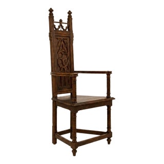 High Medieval Carved Wooden Armchair, France, 1900 For Sale