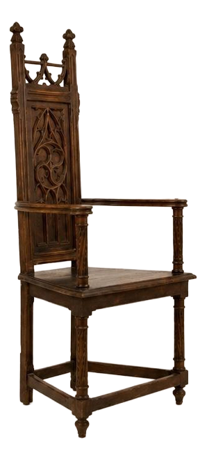 High Medieval Carved Wooden Armchair, France, 1900
