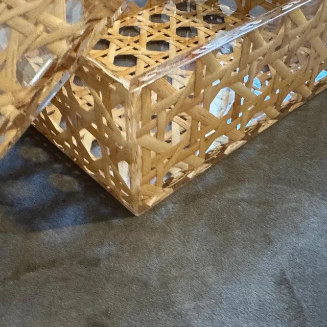 Wood 1980s Mid-Century Modern Plexiglass and Vienna Straw Luxury Box by Dior Home For Sale - Image 7 of 10