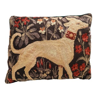 Vintage Needlepoint/Velvet Dog Portrait Throw Pillow For Sale