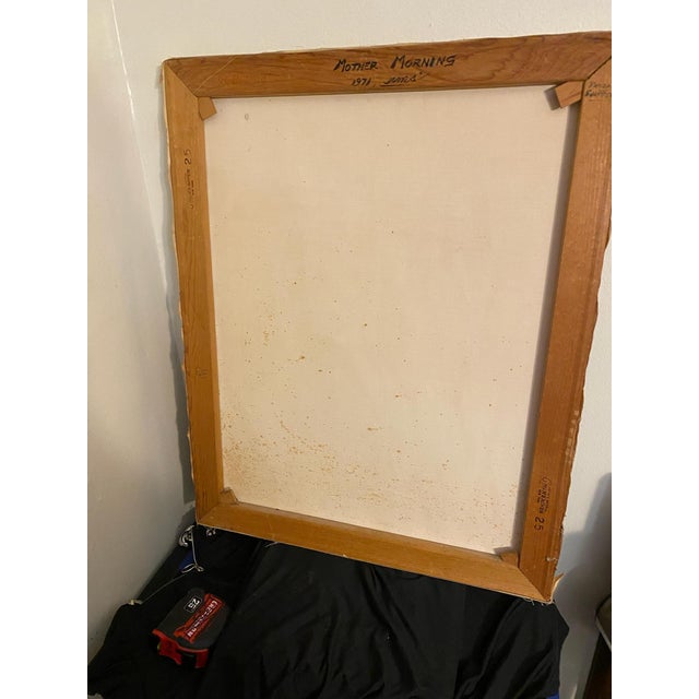 Textile 1971 "Mother Morning" Madonna & Child Painting by Rhoda Swaffer Earth Tones Tags For Sale - Image 7 of 12