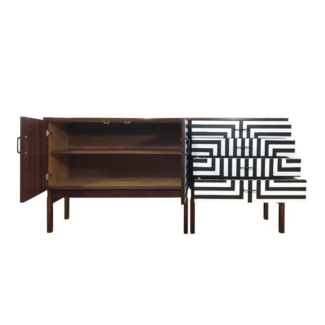 Polish Modular Sideboard with Op Art Motif in Glass, 1970, Set of 2 For Sale - Image 4 of 18
