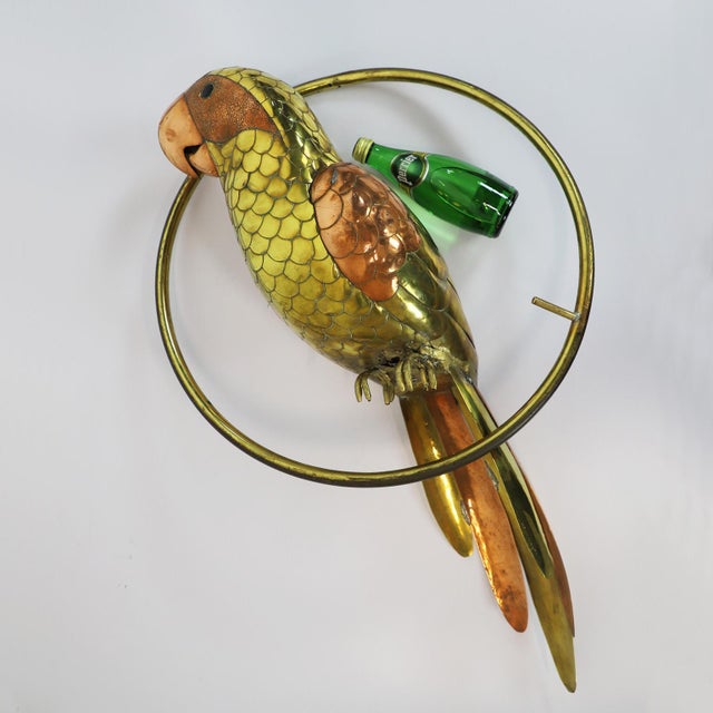 Sergio Bustamante 1960s Big Size Sergio Bustamante Sculpture of Macaw on Hanging Perch For Sale - Image 4 of 4