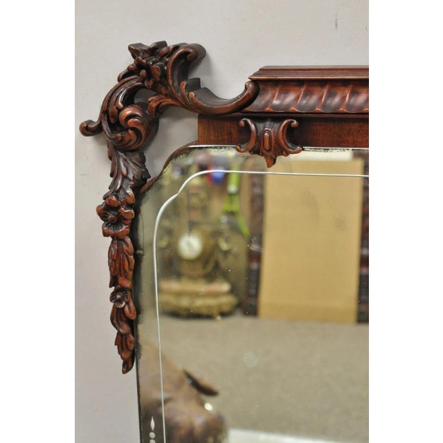 Chinese Vintage Chinese Chippendale Carved Mahogany Pagoda Frame Large Wall Mirror For Sale - Image 3 of 10