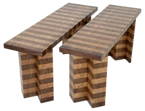 Set of Striped Oak Twin Benches by Goons