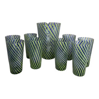 Vintage Hand-Blown Venini-Style Pitcher & Highball Glasses Set- 9 Pieces For Sale