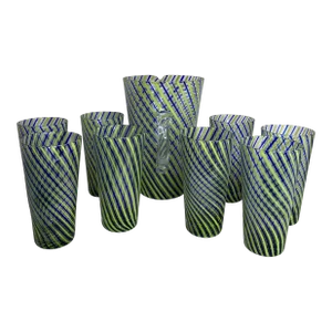 Vintage Hand-Blown Venini-Style Pitcher & Highball Glasses Set- 9 Pieces