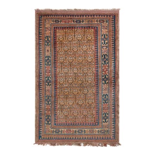 Hand-Knotted Antique Hamadan Rug in Beige Brown All Over Geometric Pattern For Sale