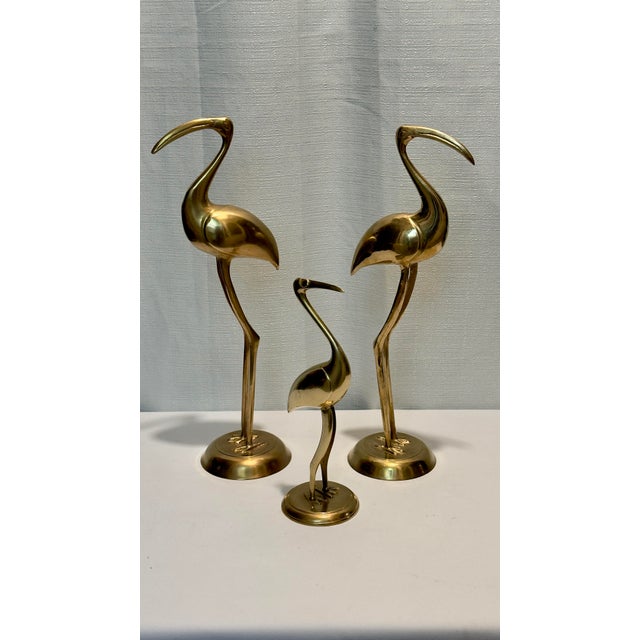 Chelsea House Inc 1970s Palm Beach Regency Solid Brass "Longevity" Crane Trio - Set of 3 For Sale - Image 4 of 10