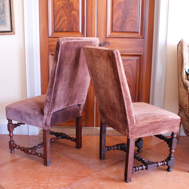 Continental Baroque Walnut Stretcher Base Dining Chairs-Set of Six For Sale - Image 9 of 12