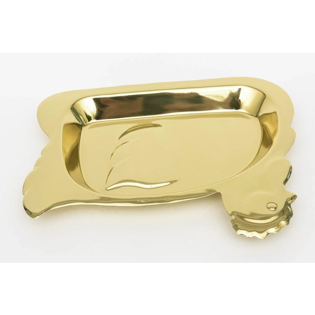 Metal Vintage Brass Rooster Tray and Barware, Signed, Restored, 1984 For Sale - Image 7 of 9