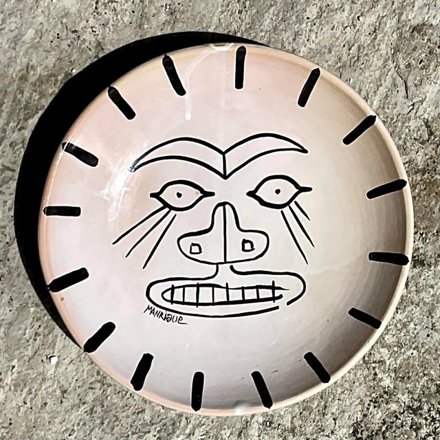 Vintage Boho Hand Painted Signed Glazed Ceramic Plate For Sale - Image 9 of 17