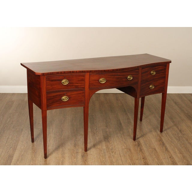 High Quality Antique Early 19th Century Hepplewhite Style Serpentine Plum Pudding Mahogany Sideboard Server with...