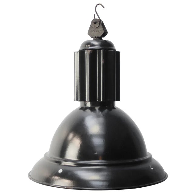 Vintage French Industrial Black Enamel Factory Pendant Lamp For Sale - Image 6 of 6
