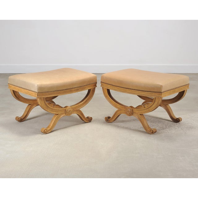 2000 - 2009 Pair of Michael Taylor Neoclassical Curule d'Orsay Ottoman Benches For Sale - Image 5 of 18