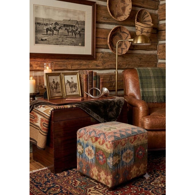 Vintage Kilim Upholstered Pouf / Ottoman With Sturdy Interior Wooden Frame - Southwestern, Boho, Ski Lodge, & Ralph Lauren Decors - See Photos! For Sale - Image 9 of 9