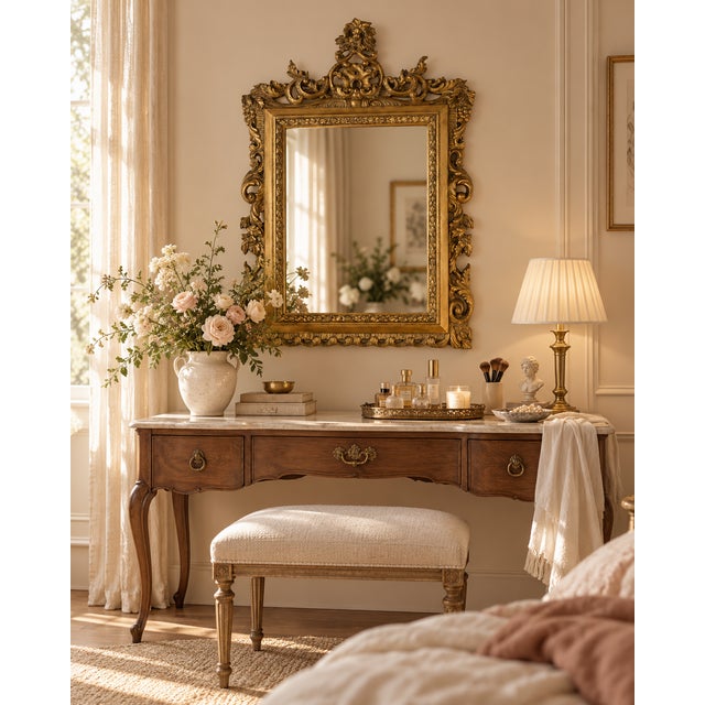 A Vintage Italian Baroque-Style Hand-Carved, Gilded Wooden Wall Mirror. For Sale - Image 14 of 14