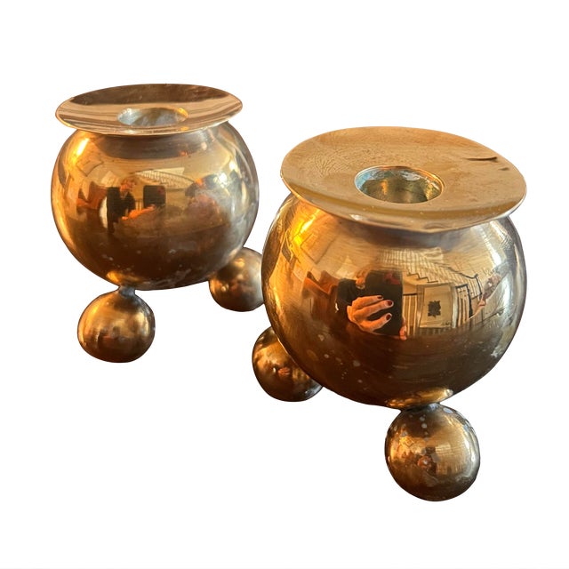 1920s Pair of Gusums Bruk Spherical Candle Stick Holders For Sale