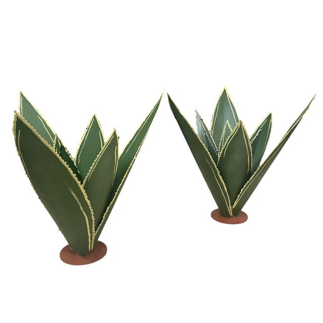 Contemporary Pair of Hand-Painted Metal Agave Sculptures For Sale - Image 3 of 11