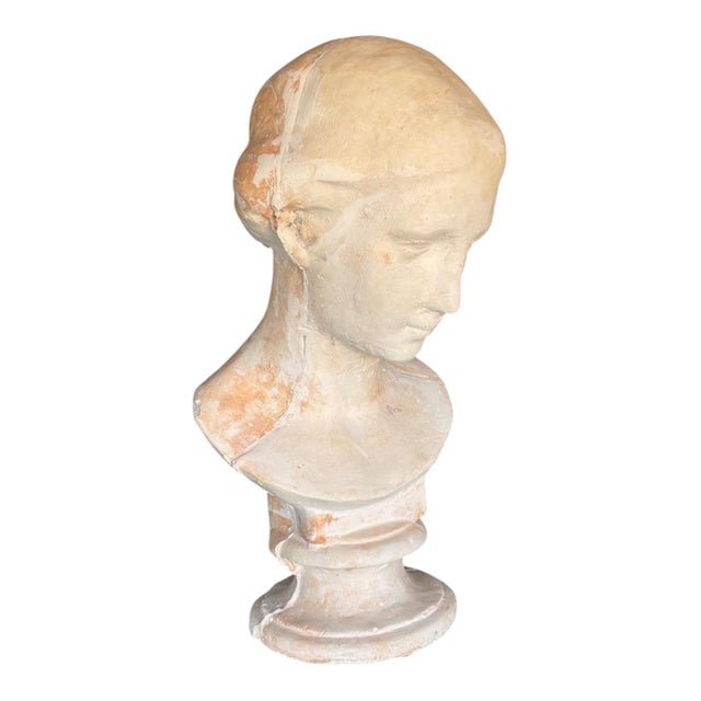 Classical female bust, circa 1960, made of plaster and belonging to a French academy of artists and artisans. Probably the...