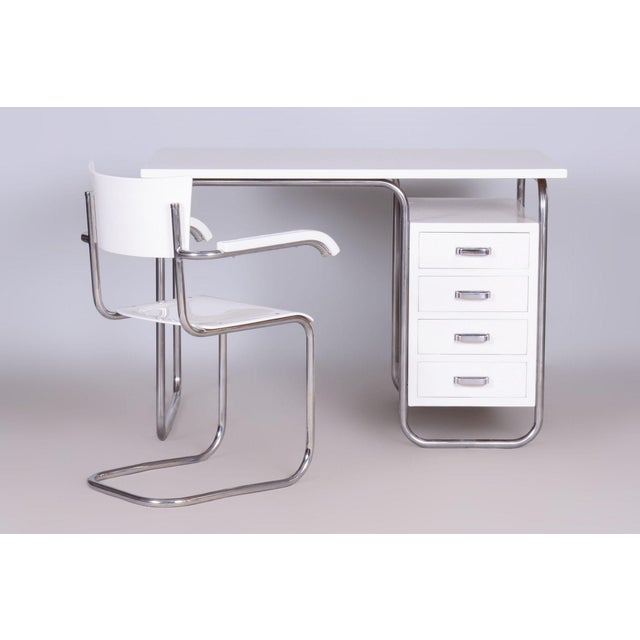 Bauhaus Czech Bauhaus Writing Desk with Chair in Chrome and Lacquered Wood, 1930s, Set of 2 For Sale - Image 3 of 8