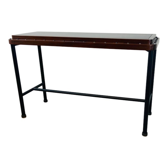 Campaign Style Walnut Finished Ace Console Table For Sale