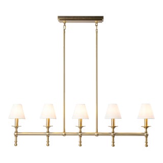 Aloadecor Transitional Warm Brass Linear Chandelier With Fabric Shades For Sale