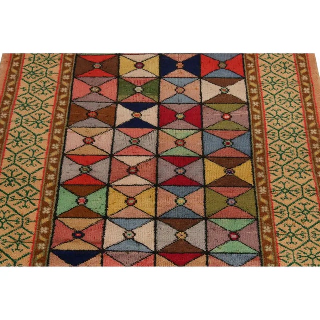 Rug & Kilim 1960s Vintage Distressed Art Deco Rug in Multicolor Geometric Pattern For Sale - Image 4 of 5