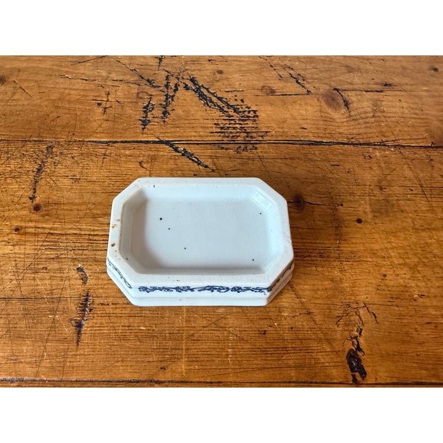 Ceramic Vintage Blue & White Porcelain Soap Dish, "Bath" For Sale - Image 7 of 7