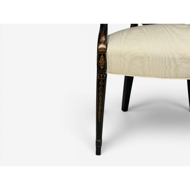 Neoclassical, Prince of Wales Armchairs, Ebonized Wood, Gilt, Silk, Usa, 19th C. For Sale - Image 11 of 18
