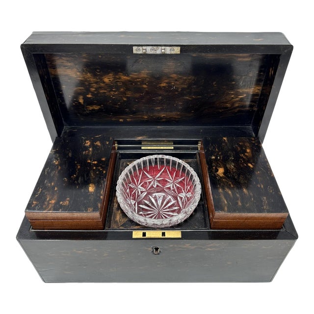 Antique English Coromandel Wooden Double Tea Caddy by Thomas Lund 19th Century For Sale