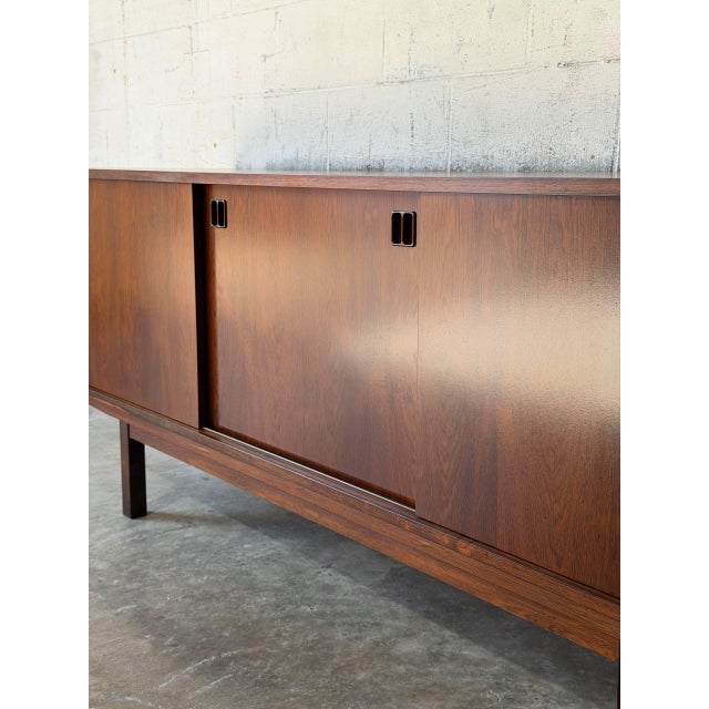 Brown Rosewood Sideboard Long Sliding Door Credenza Denmark Mid-Century Modern 1960s For Sale - Image 8 of 14