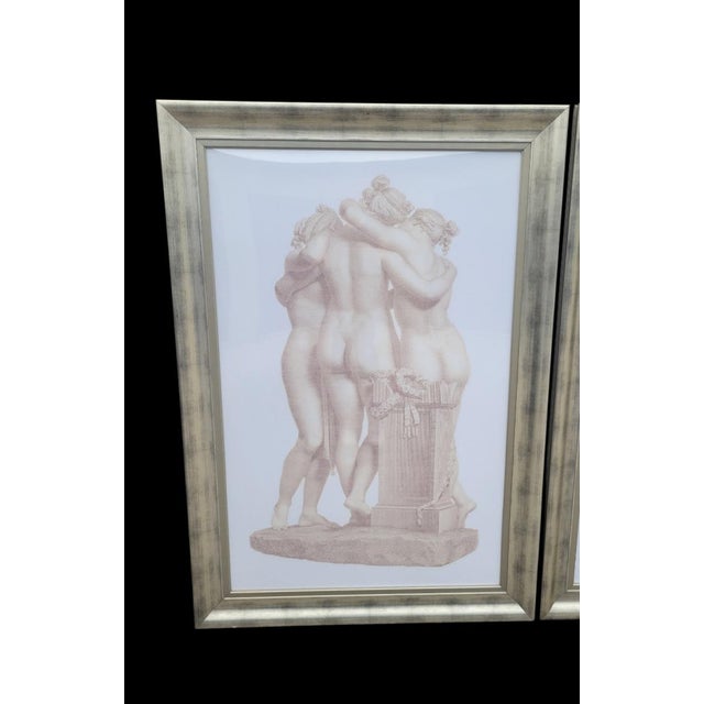 Wood 1990s Monumental Sized Distressed Silver Framed Pale Graphic Greek Goddesses Wall Art Reproduction Prints - A Pair For Sale - Image 7 of 16