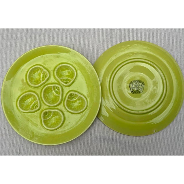 French Porcelain Oyster Plates, Set of 5, Midcentury Artist Signed For Sale - Image 4 of 11