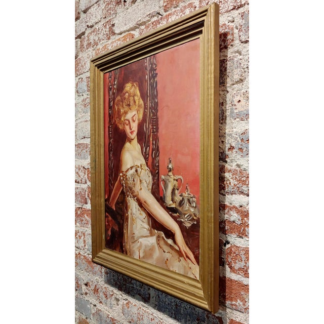 Textile Albert Beck Wenzell -She Is Enjoying the Tea Time-Oil Painting -Circa 1911 For Sale - Image 7 of 9