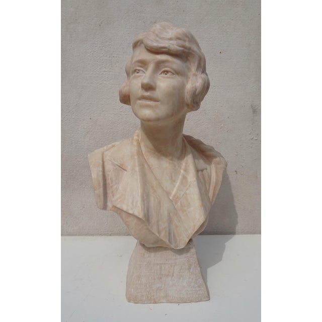 Italian Artist, Large Art Deco Carved Bust of Woman, 1920s-1940s, Alabaster For Sale - Image 10 of 18