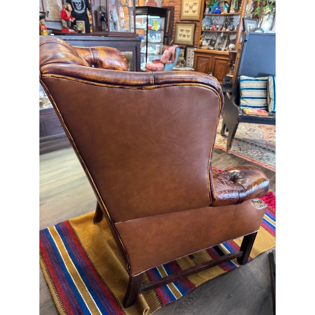 Vintage Chesterfield Style Leather Wingback Chair For Sale - Image 9 of 11