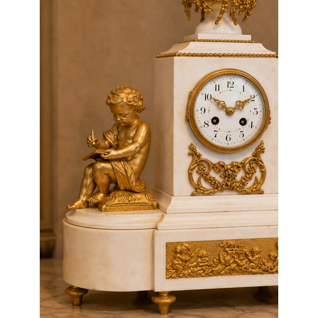 Antique White 1855 Japy Freres Louis XVI Marble Clock Set - 3 Pc For Sale - Image 8 of 18