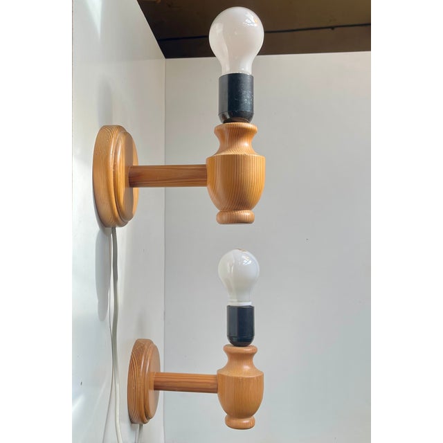 1980s Vintage Nordic Wall Sconces in Oregon Pine, 1980s, Set of 2 For Sale - Image 5 of 8