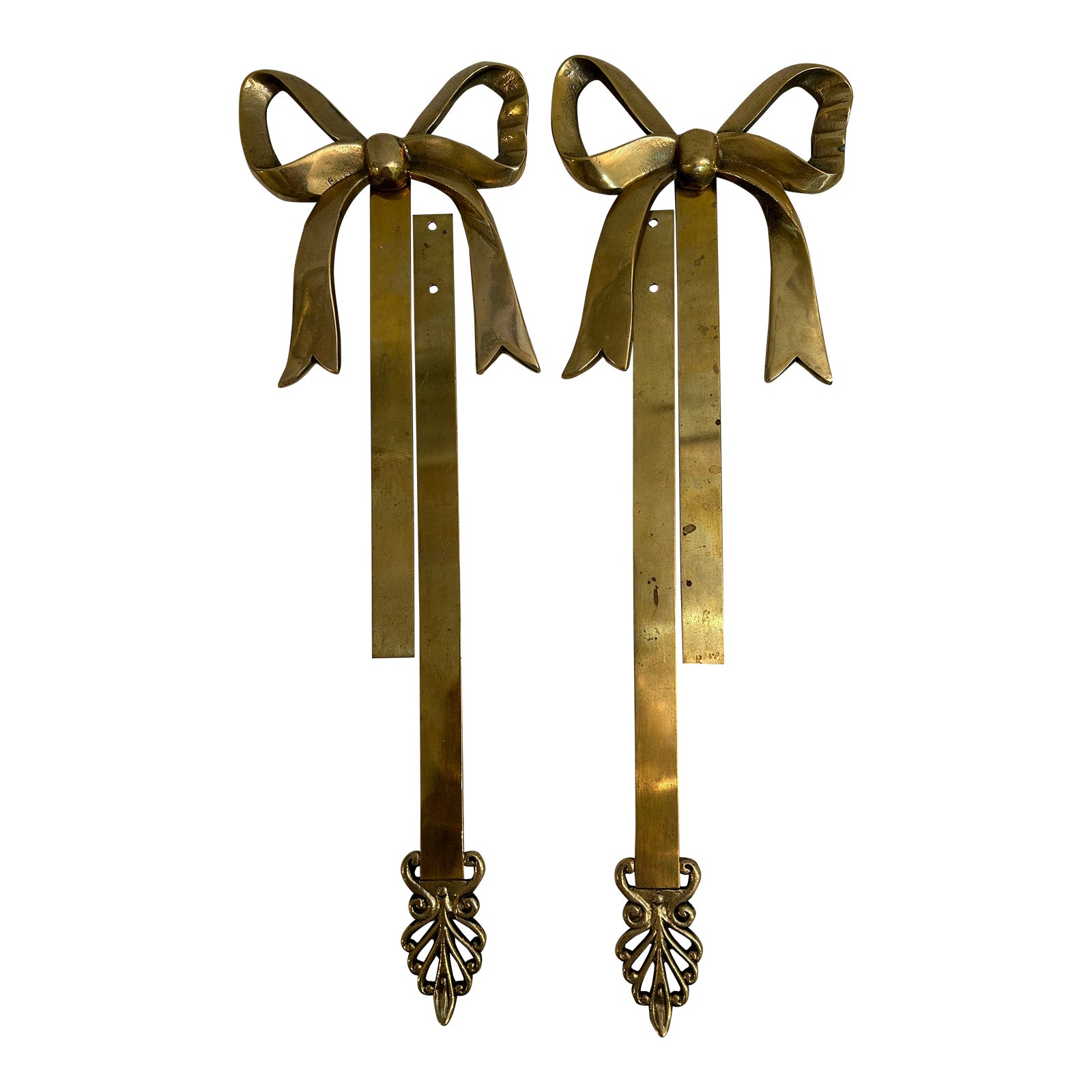 Vintage Solid Brass Ribbon With Bow and Tassel Wall Hangers - a Pair ...