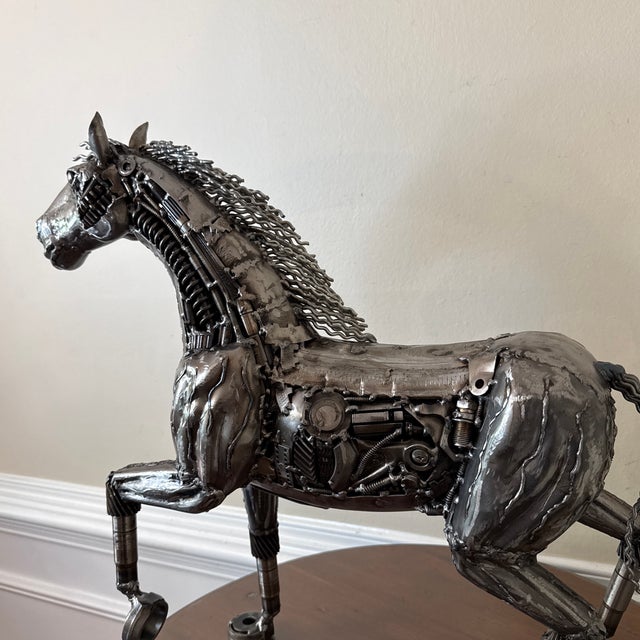 Vintage Industrial Recycled Metal Horse Sculpture Signed For Sale In Atlanta - Image 6 of 11