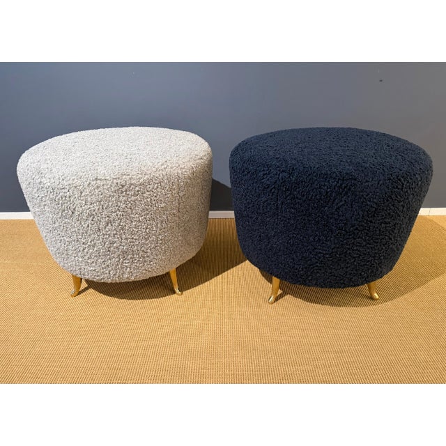 2000 - 2009 Pair of French Wool Boucle Pouf Dining Stools For Sale - Image 5 of 18