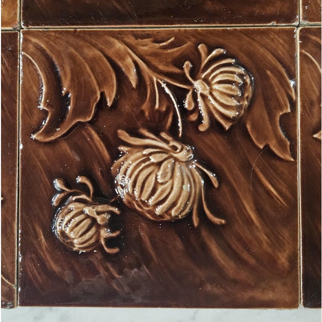 6 Stunning Embossed Chrysanthemum Tiles For Sale - Image 9 of 12