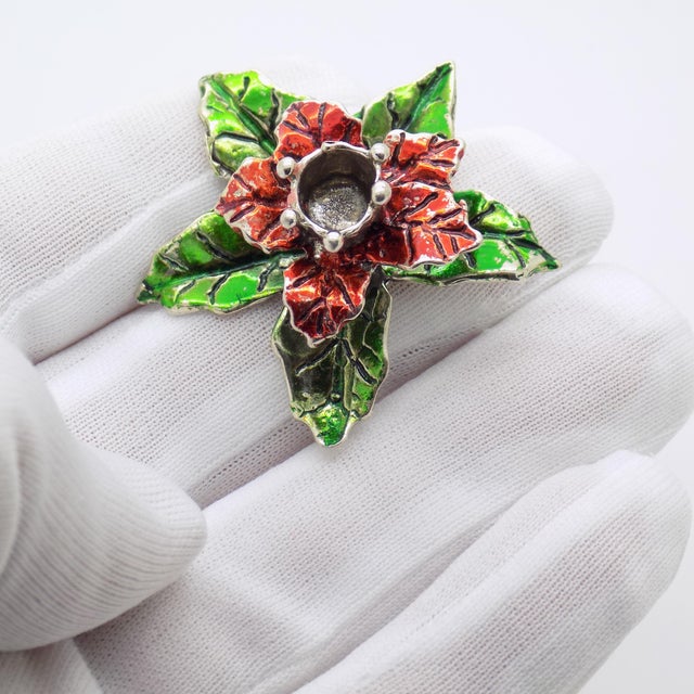 Italian Vintage Italian Handmade Genuine Silver Poinsettia Christmas Decorative Mini Candle Holder Dollhouse Miniature For Sale - Image 3 of 10