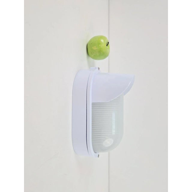 Vintage Simes Oval Tipo 200 Outdoor Wall Lamp in White Metal and Glass, Italy, 1980s, Set of 8 For Sale - Image 3 of 16