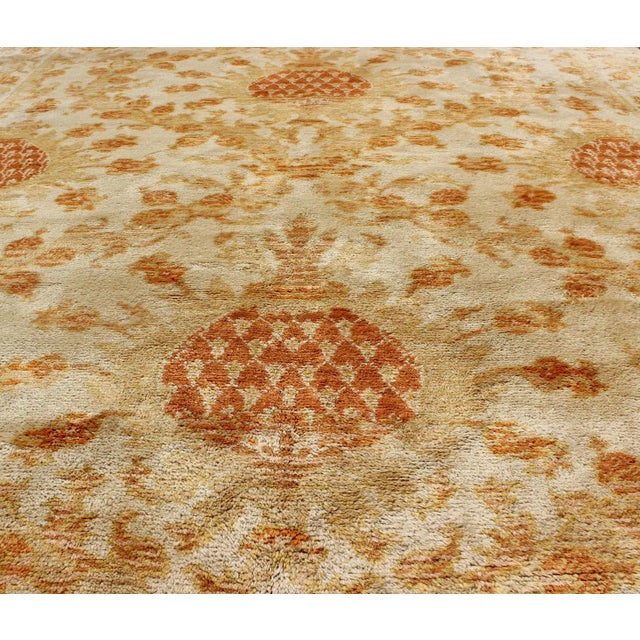 Spanish Antique Spanish European Carpet With Pineapple Design in Gold, Cream & Tangerine For Sale - Image 3 of 10